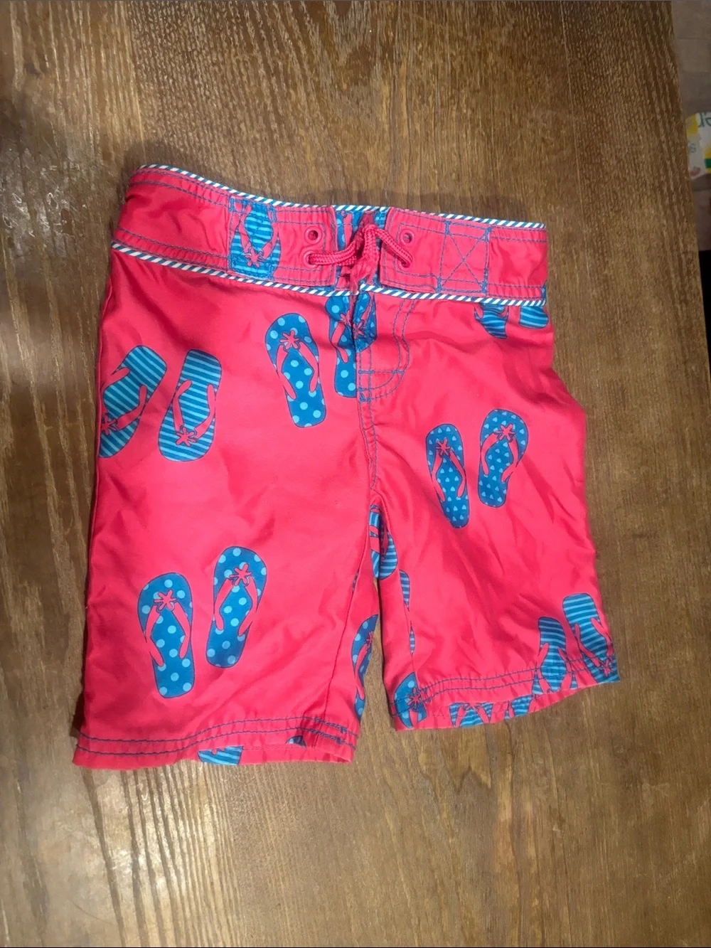 Old Navy Red Swim Shorts with Blue Flip-Flop Print